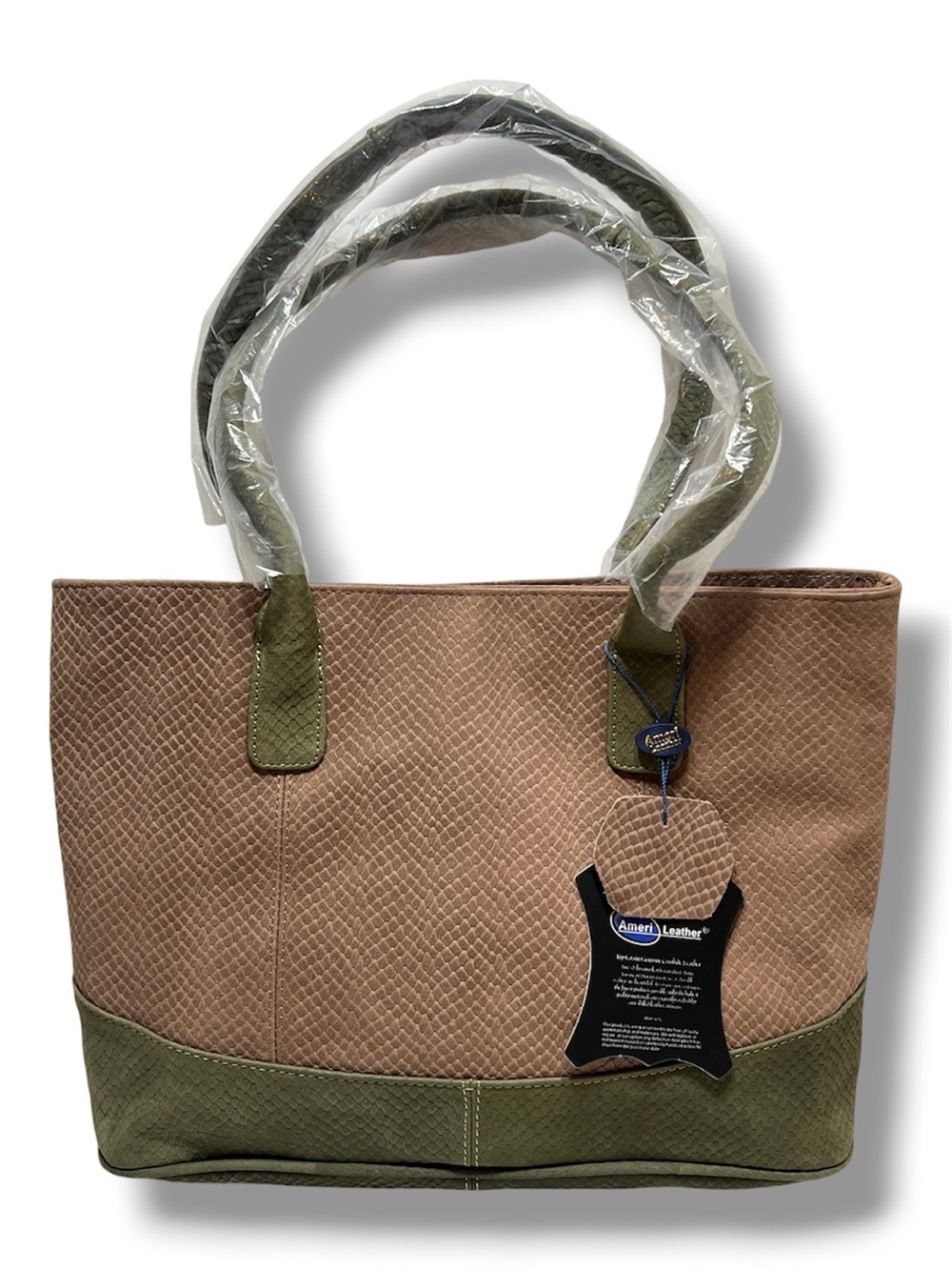 Amerileather Casual Tote Bag Brown & Green Textured Genuine Cowhide Leather